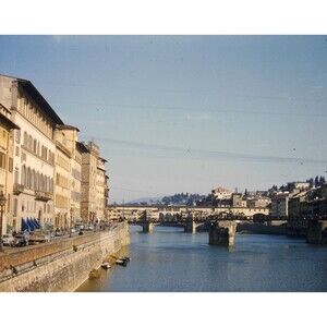Kodak Slide 1950s Red Border Kodachrome, River Arno in Florence, Italy